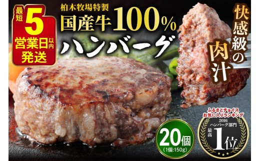 [5営業日以内発送] 柏木牧場特製 国産牛100%ハンバーグ (150g×20個)｜国産 ハンバーグ 冷凍 グルメ ギフト お惣菜 惣菜 [0760]