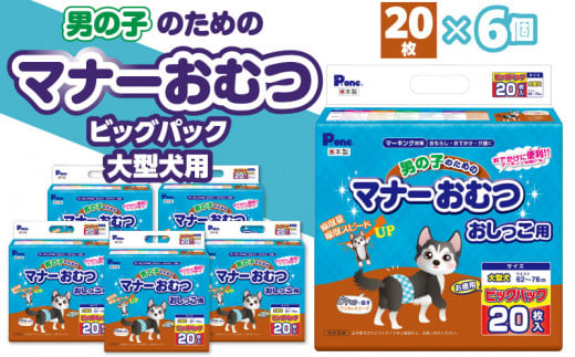 M137-0012_【ふるさと納税】男の子 マナーおむつ ビッグパック 大型犬 20枚×6(120枚) おむつ おしっこ用 マーキング対策 マーキング おもらし おでかけ 介護 吸収 吸収力 簡単 ワンタッチ ペット ペット用 ペット用品 犬 犬用 愛犬 オス ペットグッズ グッズ 日用品 送料無料 27000円