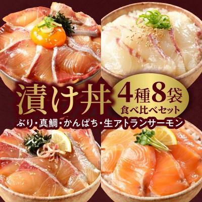 ふるさと納税 延岡市 日向灘ブリ・日向灘真鯛・日向灘カンパチ・生サーモンの海鮮丼/4種食べ比べセット(8パック入り)