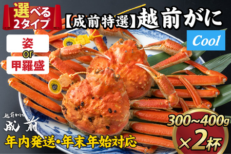 【先行予約】選べる！美味しさ直送【成前特選】越前かに（300～400g）×2杯【年内発送・年末年始対応】【E-028032】