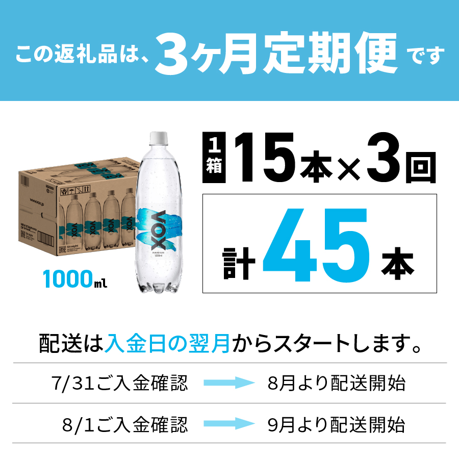 【3か月定期便】VOX バナジウム 強炭酸水 1000ml 15本(ストレート)