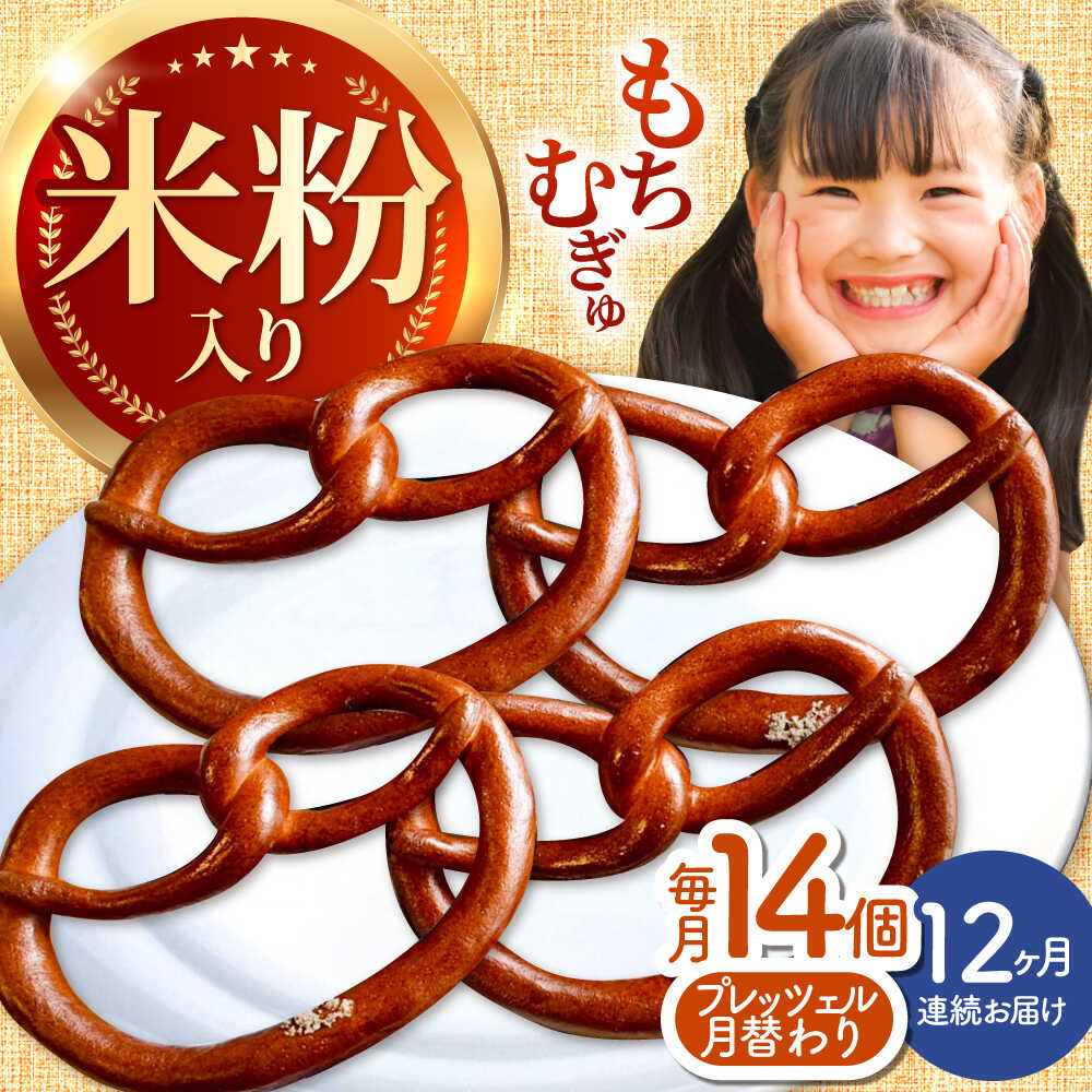 【ふるさと納税】【12回定期便】 月替わり プレッツェル 14個（米粉入り）/ おつまみ おやつ 朝ごはん 朝食 昼食 おやつ 間食 パン ベーグル 国産小麦 冷凍 冷凍パン 天然酵母 小麦 国産 お菓子 米粉 ハード Pretzels / 亀山市 / くるくる・ベーグル[AMAT020]