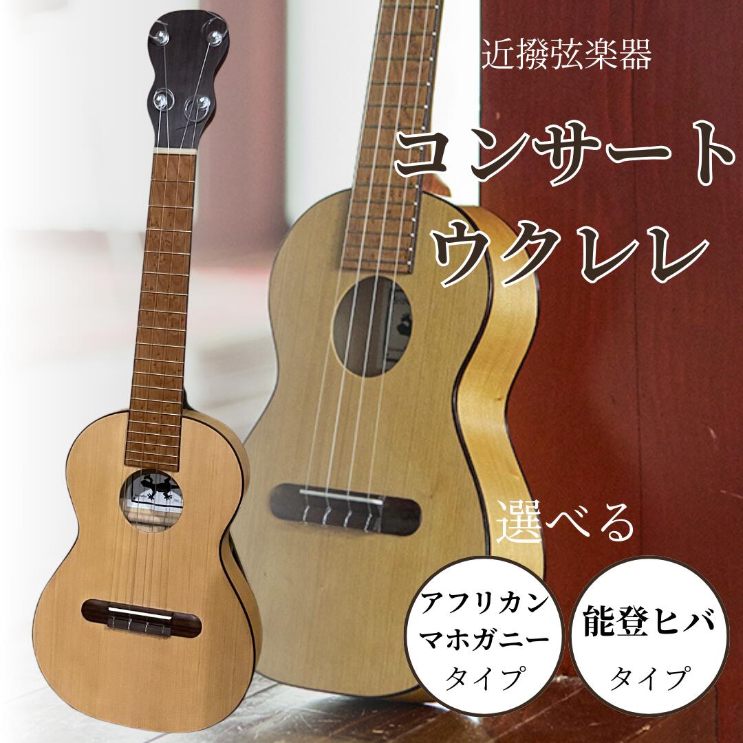 【ふるさと納税】コンサートウクレレ 選べる アフリカンマホガニータイプ / 能登ヒバタイプ 弦楽器 一点物 単板 漆 うるし 天然素材 小松市 石川県 792003 【近撥弦楽器】