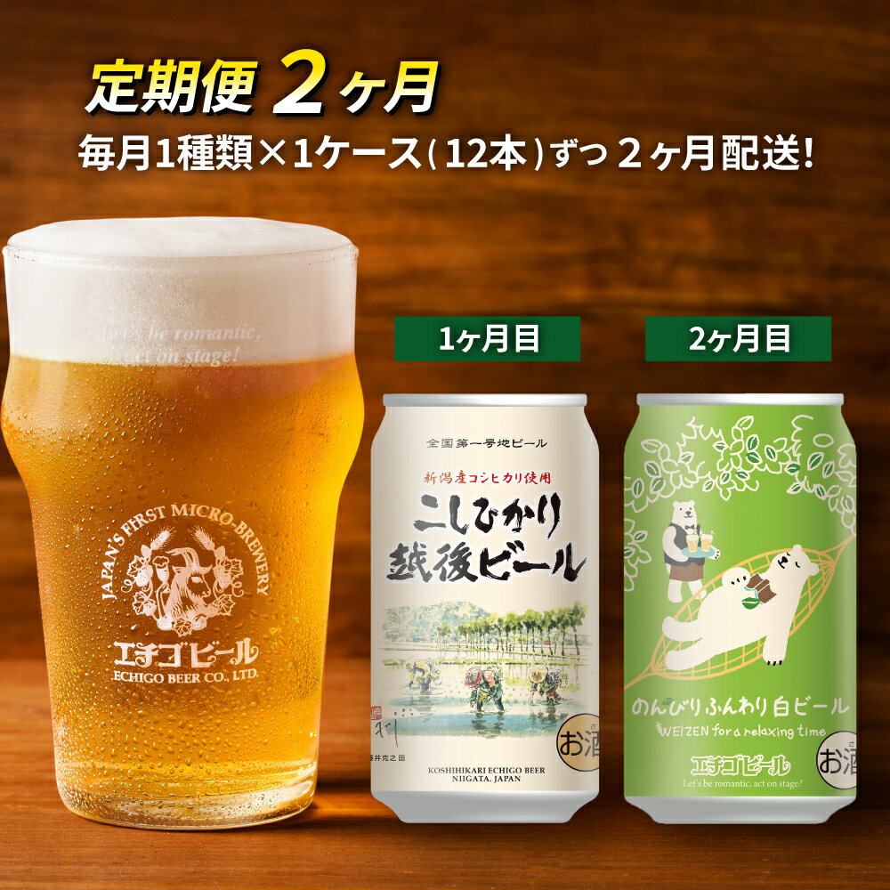 【ふるさと納税】【定期便2ヶ月】エチゴビール【1ヶ月目】こしひかり越後ビール350ml缶×12本【2ヶ月目】のんびりふんわり白ビール350ml缶×12本 地ビール ビール 全国第一号 クラフトビール 350ml 缶 12本 酒 人気 新潟 定期便 2回 お楽しみ