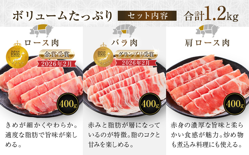 【ふるさと納税限定】和豚もちぶたしゃぶしゃぶセット 合計1.2kg（ロース バラ 肩ロース）ふるさと納税 【小分け 豚肉 ポーク 豚しゃぶ しゃぶしゃぶ肉 冷凍 和豚もちぶた こだわりの豚肉 おいしい