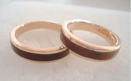 【グレイン】屋久杉リング -太めタイプ- 添（Sou）-「ピンクゴールドタイプ」- アクセサリー ギフト 指輪 木製品 一点物 