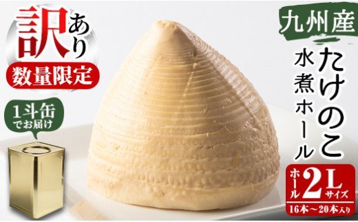 ＜訳あり・業務用＞数量限定！1斗缶たけのこ水煮ホール2L(16本～20本) 国産 九州産 鹿児島県産 筍 竹の子 水煮 簡易包装 酢豚 筑前煮 若竹煮 天ぷら チンジャオロース たけのこご飯 きんぴら【上野食品】akn008-21