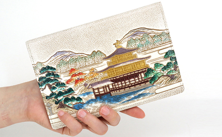 【文庫屋大関】パーソナルホルダー　浮世絵　金閣寺【皮革工芸品】 ファッション 小物 シンプル パスポートケース 病院セット 型押し 大関卯三郎 牛革 