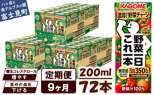 【定期便 9ヶ月】 カゴメ 野菜一日これ一本 72本×9回