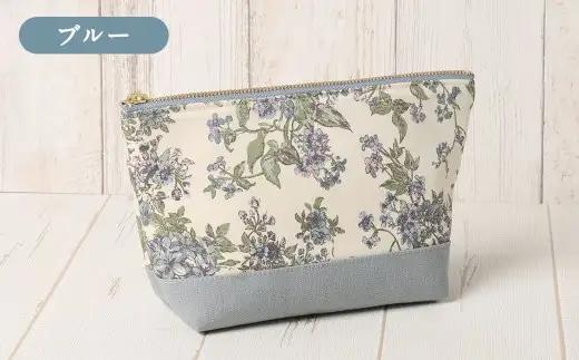 【 ブルー 】 リバティタナローン使用 20cm ファスナーポーチ オシャレ デザイン ファッション 収納 ポーチ 小物 小物入れ 雑貨