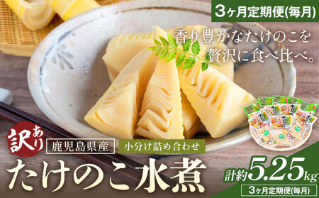 訳あり たけのこ 水煮 小分け 詰め合わせ 九州産 計約5.25kg 3ヶ月定期便（毎月） 北薩農産加工場《お申し込み翌月から出荷》鹿児島県 さつま町 送料無料 惣菜 タケノコ 筍 竹の子 パック 水煮 お取り寄せグルメ