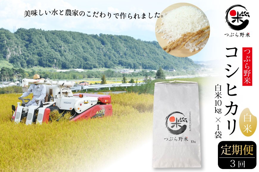 
            米 令和7年 3回 定期便 つぶら野米 コシヒカリ 白米 10kg×3回 総計30kg [つぶら野米 山梨県 韮崎市 20741904] こめ コメ お米 精米 こしひかり
          