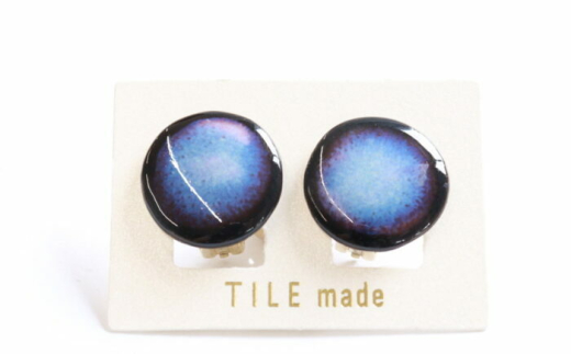 【美濃焼】 青錆むら タイル イヤリング 直径20mm 瑞浪市 / TILEmade タイル アクセサリー ハンドメイド [AZCD045]
