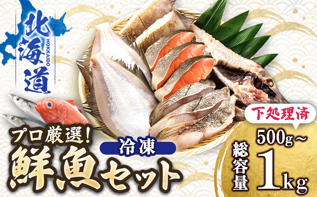 【12/21まで年内お届け】プロ厳選 北海道産 天然 鮮魚セット ＜冷凍＞ 500g～1kg　鮮魚ボックス 詰め合わせ 刺身 下処理 切り身 料理に 人気 ヒロセ 産地直送 魚介 海鮮セ 年内配送 年内発送 北海道 釧路町 釧路超 特産品 121-1262-142-004