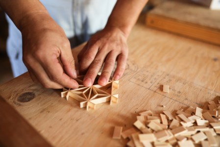 [075003]～大工が創る組子細工～麻の葉コースター　2個セット