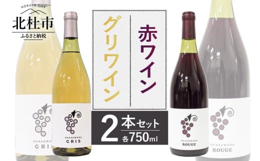 赤ワイン・グリワイン 2本セット　ワイン 750ml 2本 セット 辛口 数量限定 アルコール 10％ 8％ マスカットベーリーA  飲み比べ ご褒美 肉料理 パスタ 魚料理 マリネ 酒 国産 記念日 贈り物 ギフト 山梨県 北杜市 小笠原ワイナリー 小笠原ファーム