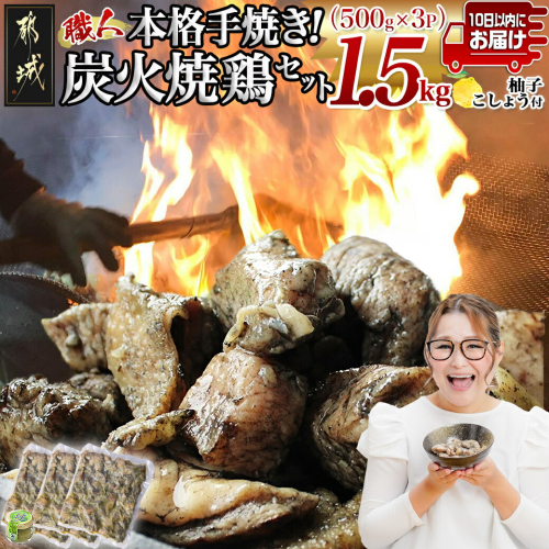 本格手焼き!炭火焼鶏1.5kg(500g×3P)ゆずこしょう付≪みやこんじょ特急便≫_AA-1413-Q