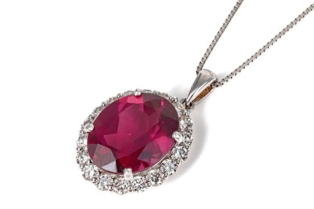 【一点もの】ロードライトガーネット（6.61ct）ダイヤモンドプラチナペンダント　R86　K05142-H