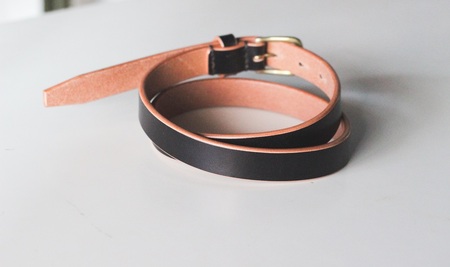 【minca】細幅20mmベルト/34インチ  栃木レザーの希少な「ハーネスレザー」使用の贅沢な1枚革のレザーベルト/ブラック/HL-B04/BLACK　731