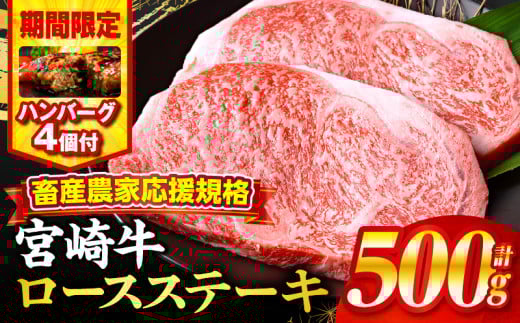 【2025年7月発送】【期間・数量限定】畜産農家応援！宮崎牛ロースステーキ250g×2・国産牛ハンバーグ100g×4個_M132-014-B1-jul