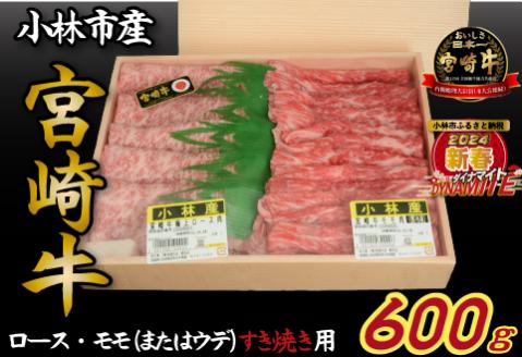 【新春ダイナマイト！】宮崎牛よくばりロース・赤身スライス　600ｇ（新春 産地直送 国産 宮崎県産 牛肉 宮崎牛 ロース 赤身 スライス すき焼き 焼肉 キャンペーン 送料無料)