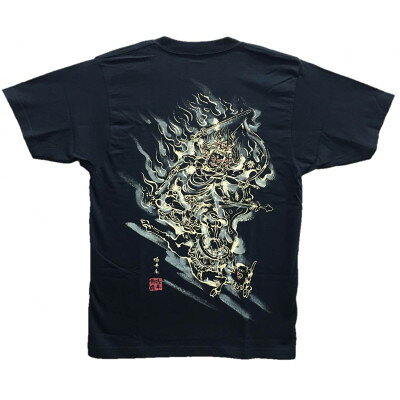 【ふるさと納税】手描きTシャツ 仏画 大威徳明王 黒 (半袖 Lサイズ)【1615031】