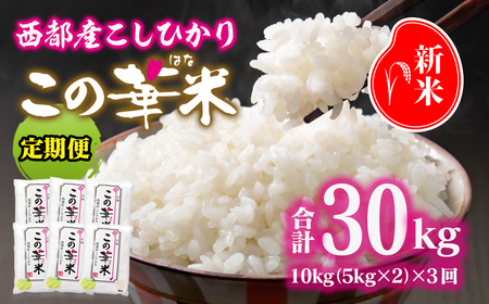 【3ヶ月定期便】令和7年産 新米こしひかり 『この華米』10kg ×3回　計30kg＜9-12＞