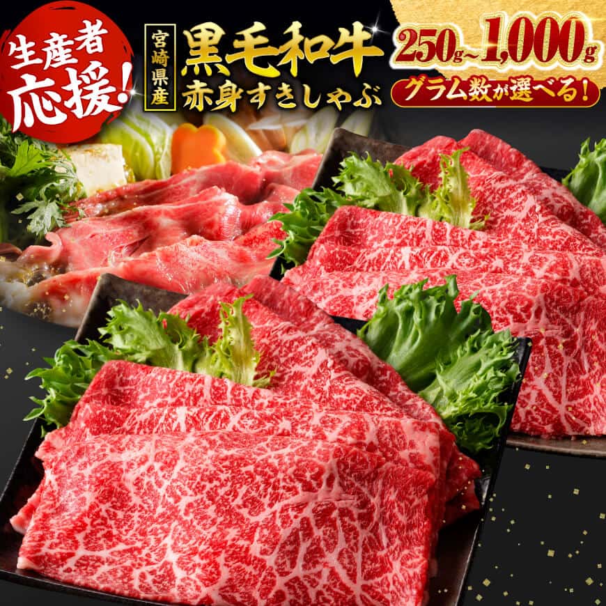 【ふるさと納税】【発送月(最速便含む)・内容量が選べる】 宮崎県産 黒毛和牛 赤身 すきしゃぶ 250g / 500g / 1kg 数量限定 国産 肉 牛肉 すき焼き しゃぶしゃぶ 焼きしゃぶ ミヤチク 赤身 モモ もも ウデ うで お祝い 記念日 母の日 父の日 ギフト 送料無料 宮崎県 川南町