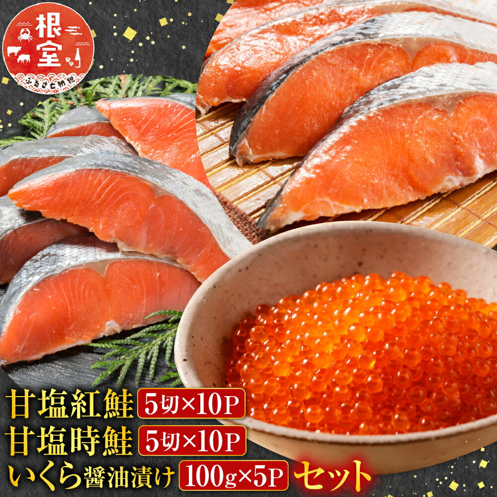 【ふるさと納税】 甘塩紅鮭 5 切 × 10P、甘塩時鮭 5 切 × 10P、いくら醤油漬け 100g × 5Pセット サケ さけ しゃけ シャケ 紅ザケ べにざけ ベニザケ イクラ 醤油 醤油漬 魚卵 鮭卵 お取り寄せ グルメ 海鮮 北海道 根室市 E-70002