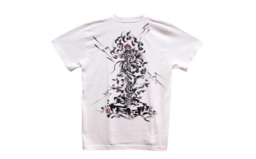 手描きTシャツ 仏画 倶利伽羅不動 白 (半袖 Sサイズ)【1614999】