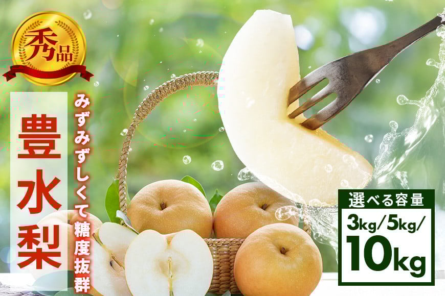
            【先行販売/9月上旬から発送】アカツファーム 豊水 梨 秀 3kg (5～8個) 5kg (8～14個) 10kg (16～28個) ナシ なし 豊水梨 ギフト 贈答用 秀品 産地 茨城  笠間  完熟 甘い 秋 旬 果物 フルーツ 果汁 新鮮 デザート くだもの ジューシー 秋の味覚 旬の果物 産地直送 茨城県 笠間市
          