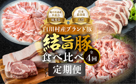 《定期便》全4回 白川郷 結旨豚 食べ比べ とんかつ しゃぶしゃぶ ブロック 切り落とし 食べ比べ バラ肉 ロース、肩ロース 豚肉 国産 白川村 真空パック 小分け 角煮 焼肉 ブランド豚 ゆいうまぶた 抗生物質 合成抗菌剤不使用 54000円 [S731]