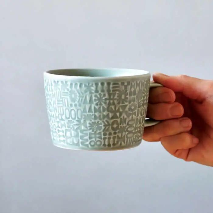 【波佐見焼】PATTERNED MUG ペア2色セット  squall gray＋antique rose 【BIRDS’ WORDS】[CF080]