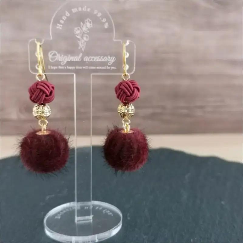水引ピアス「ワインレッド」花時ピアス