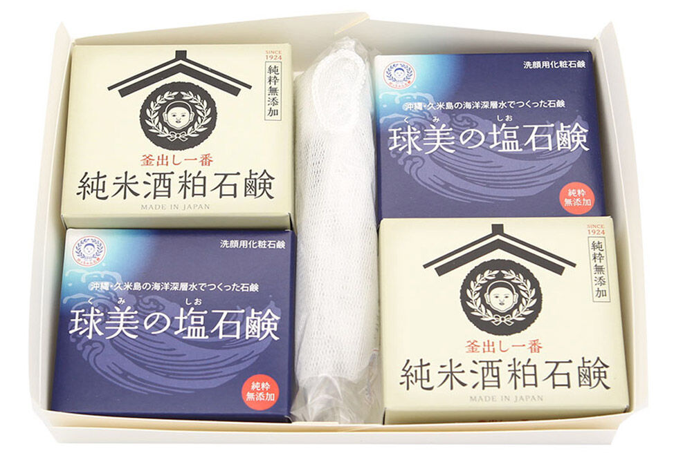 「釜出し一番純米酒粕石鹸」「球美の塩石鹸」詰め合わせセット 石鹸 無添加 [素肌を守って100年 ロングセラー製品]
