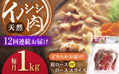 【12回定期便】ジビエ 天然 猪肉 肩ロース ＆ ロース スライス1kg【照本食肉加工所】[OAJ060] / 猪肉 いのしし ぼたん鍋 しし鍋 猪肉