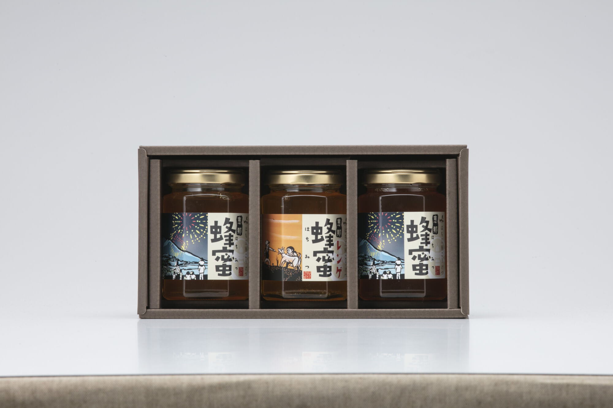 恵那蜂蜜 3本 ギフト箱入りセット (蓮華蜂蜜・百花蜂蜜・栗蜂蜜180g×各1本) 国産 はちみつ 岐阜 恵那市 / はち工房こうけつ [AUDF007]