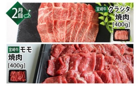 【定期便】 宮崎牛 焼肉食べ比べ 3ヶ月コース【肉 牛肉 国産 黒毛和牛 肉質等級4等級以上 4等級 5等級 定期便 全3回 ウデ モモ クラシタ(カタロース)  バラ(カルビ)  焼肉 九州産 宮崎