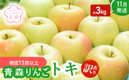 りんご 【 11月発送 】( 糖度13度以上 ) 訳あり トキ 約 3kg 【 弘前市産 青森りんご 】