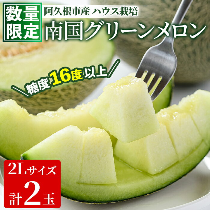 【ふるさと納税】＜先行予約受付中！2027年6月中旬以降順次発送予定＞数量限定！鹿児島県産 南国グリーンメロン (2Lサイズ×2個) メロン フルーツ デザート 果物 鹿児島 国産 阿久根市産 青肉 ハウス ハウス栽培 期間限定 2L 【東新グリーンファーム合同会社】akn062-08