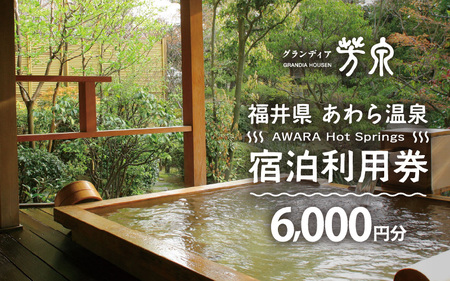 あわら温泉 宿泊利用券 6,000円分 ／ 宿泊券 利用券 旅館 ホテル チケット ペア 観光 旅行 源泉 大浴場 露天風呂 [aw013-b002]