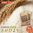 【ふるさと納税】定期便 3回 無洗米 佐賀県産 さがびより 6kg (3kg×2袋) 五つ星お米マイスター厳選 ご飯 お米 コメ こめ ※配送不可：離島