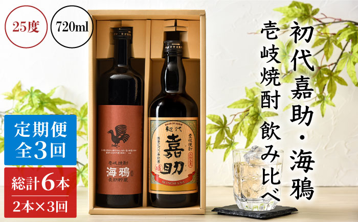 【全3回定期便】初代嘉助・海鴉2本飲み比べセット [JAD013] 定期便 セット 飲み比べ 酒 お酒 焼酎 本格焼酎 麦焼酎 むぎ焼酎 42000 42000円