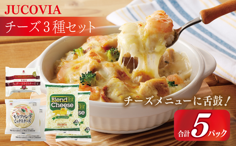 【ムラカワチーズ】JUCOVIA スライスチーズ1種・シュレッドチーズ2種セット 合計5P【食べ比べ セット 詰め合わせ 小分け 普段使い 高評価 ちーず 大阪 泉佐野 大阪府 泉佐野市】