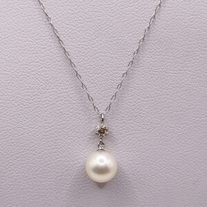 1932 Pt あこや本真珠　6.5?oup　ダイヤモンド0.09ct　ペンダントネックレス