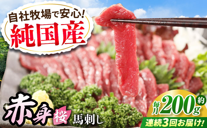 
            【全3回定期便】『純国産』熊本の味「桜」赤身 馬刺し スライス 約200g 【有限会社 九州食肉産業】　馬刺 馬肉 桜肉 馬 うま ウマ ヘルシー 国産 新鮮 上質 低カロリー 高タンパク 冷凍 生食 生肉 ギフト 贈答用 食品 熊本県 合志 合志市 [AYCN077]
          