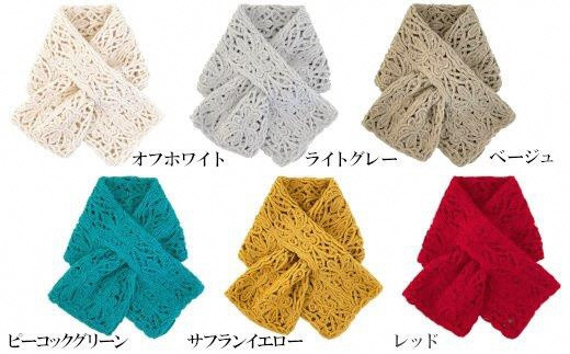 コード刺繍 ダマスクデザイン ショートマフラー ライトグレー 新潟県 五泉市 有限会社田中刺繍