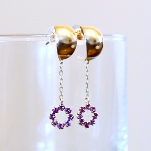 K10YG(10金) イエローゴールド ロードライトガーネット ピアス チェーン オシャレ 保証書付 YF-18 242-064-b