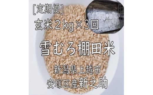 令和7年 新潟県産 棚田米 新之助 玄米 定期便 4kg 4キロ (2kg×2回) 雪中貯蔵 雪むろ しんのすけ お米 こめ 新潟 上越 米 送料無料