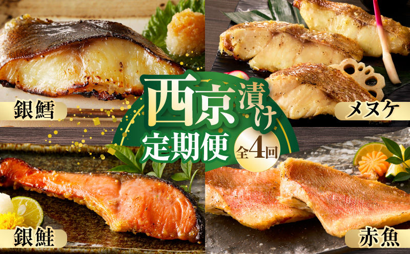 【大満足】4種の西京漬け 食べ比べ 定期便 全4回【銀鱈 銀鮭 メヌケ 赤魚 小分け 熟成 西京焼き 惣菜 普段使い 毎月配送コース 大阪 泉佐野 大阪府 泉佐野市】